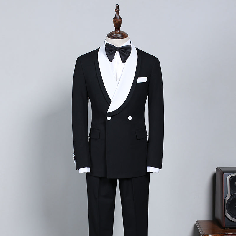 New Black And White Slim Fit Bespoke Wedding Suit For Grooms