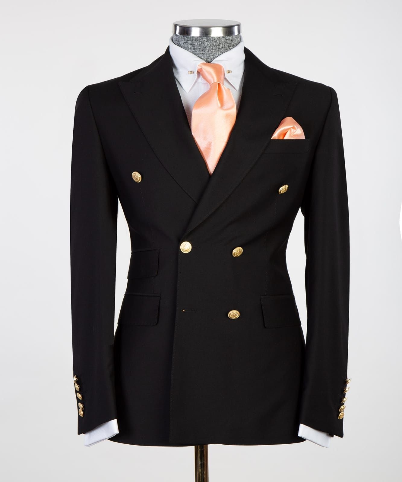 Newest Black Double Breasted Peaked Lapel Men Suits For Business