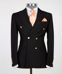 Newest Black Double Breasted Peaked Lapel Men Suits For Business