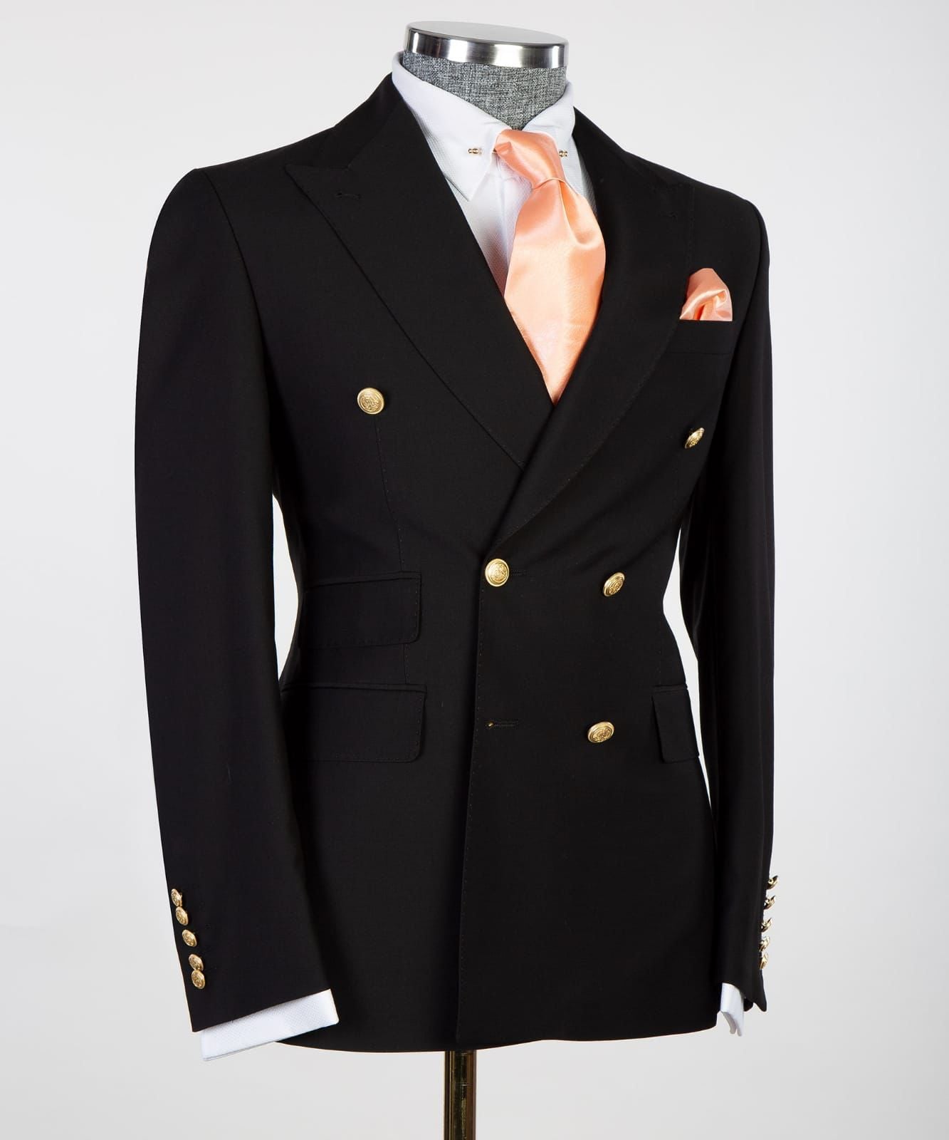Newest Black Double Breasted Peaked Lapel Men Suits For Business