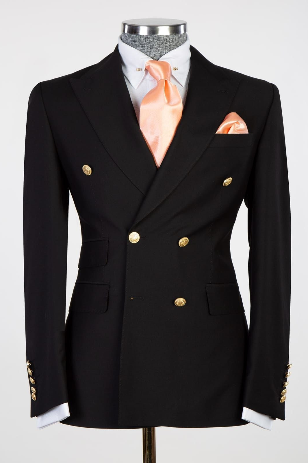 Newest Black Double Breasted Peaked Lapel Men Suits For Business