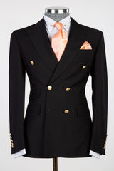 Newest Black Double Breasted Peaked Lapel Men Suits For Business