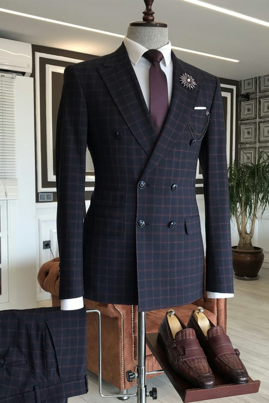 Newest Peaked Lapel Double Breasted Black Wedding Suits