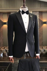 Newest Peaked Lapel Two Pieces Black Wedding Suits