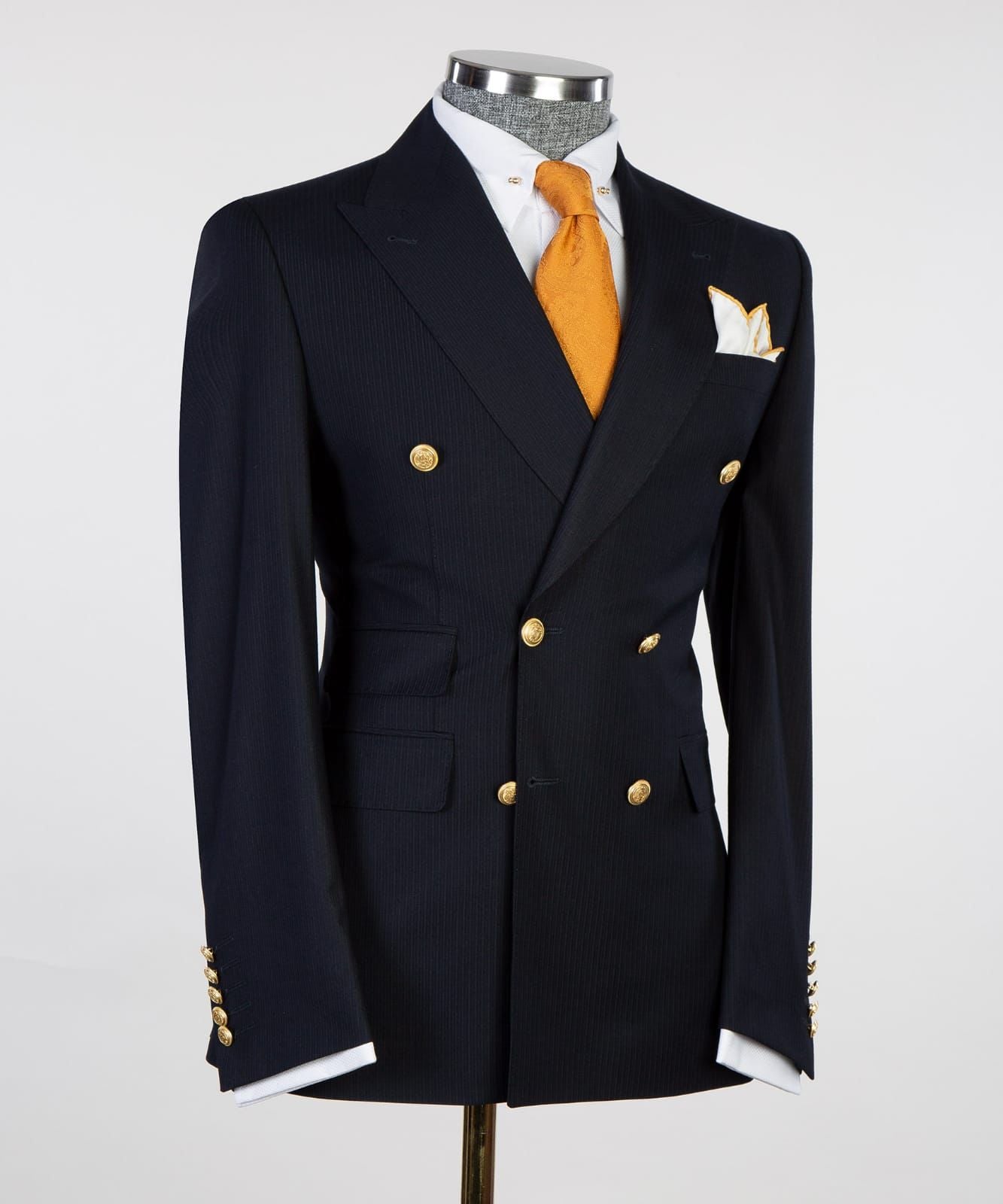 Newest Stripe Two Pieces Peaked Lapel Men Black Business Suits