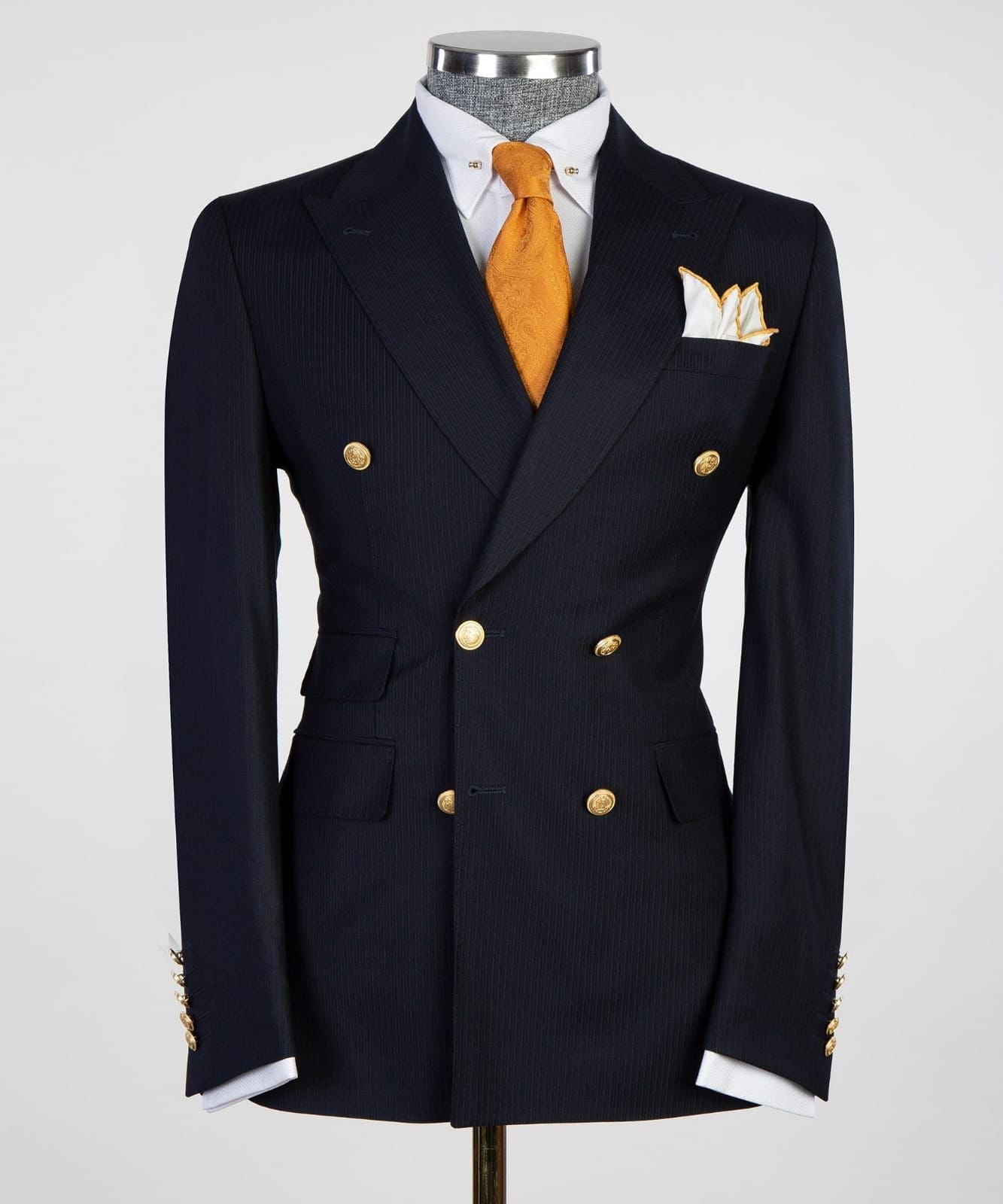 Newest Stripe Two Pieces Peaked Lapel Men Black Business Suits