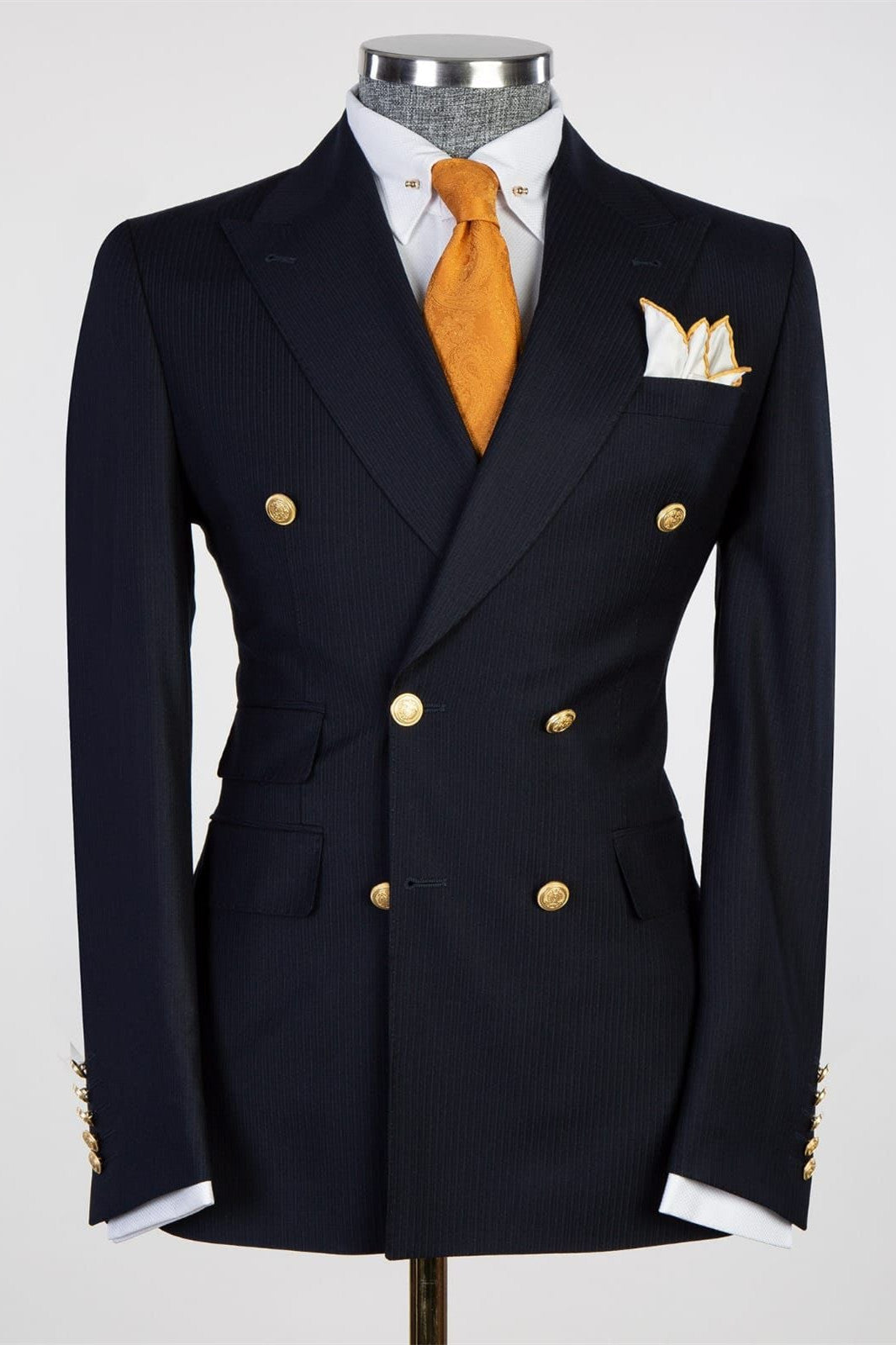 Newest Stripe Two Pieces Peaked Lapel Men Black Business Suits