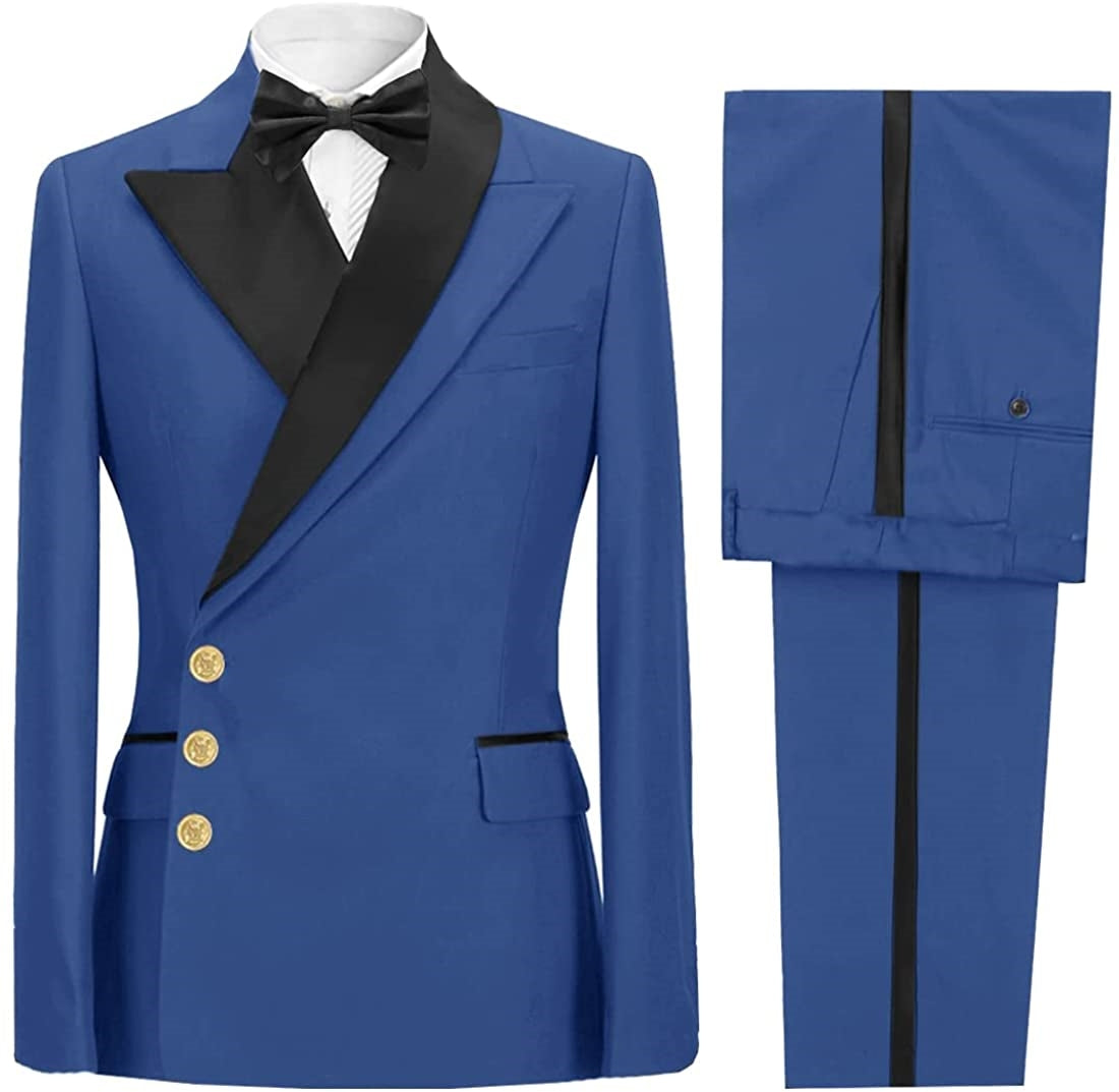 Newest Peaked Lapel Blue Prom Suits For Men