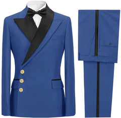Newest Peaked Lapel Blue Prom Suits For Men