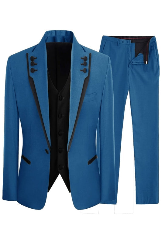 Newest Shawl Lapel Three Pieces Blue Prom Suits