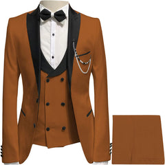 Newest Peaked Lapel Three Pieces Brown Prom Suits