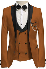 Newest Peaked Lapel Three Pieces Brown Prom Suits