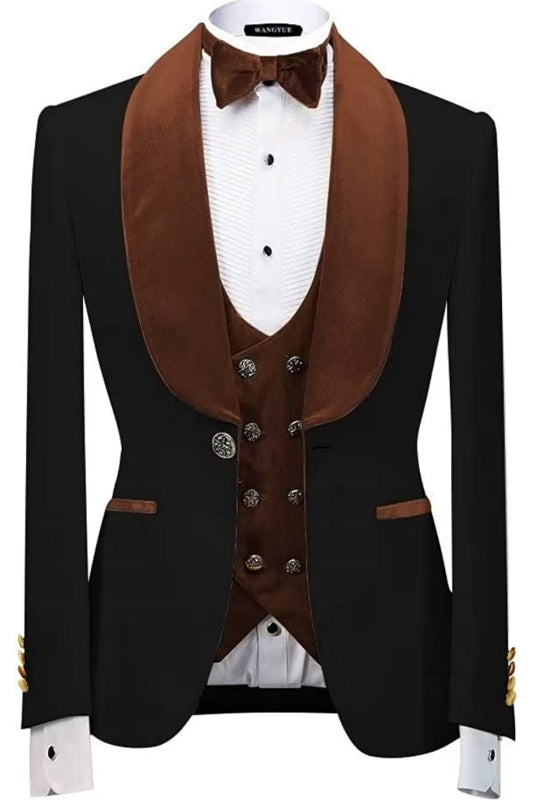 Newest Shawl Lapel Three Pieces Velvet Brown Wedding Suits