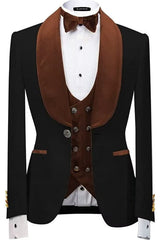 Newest Shawl Lapel Three Pieces Velvet Brown Wedding Suits