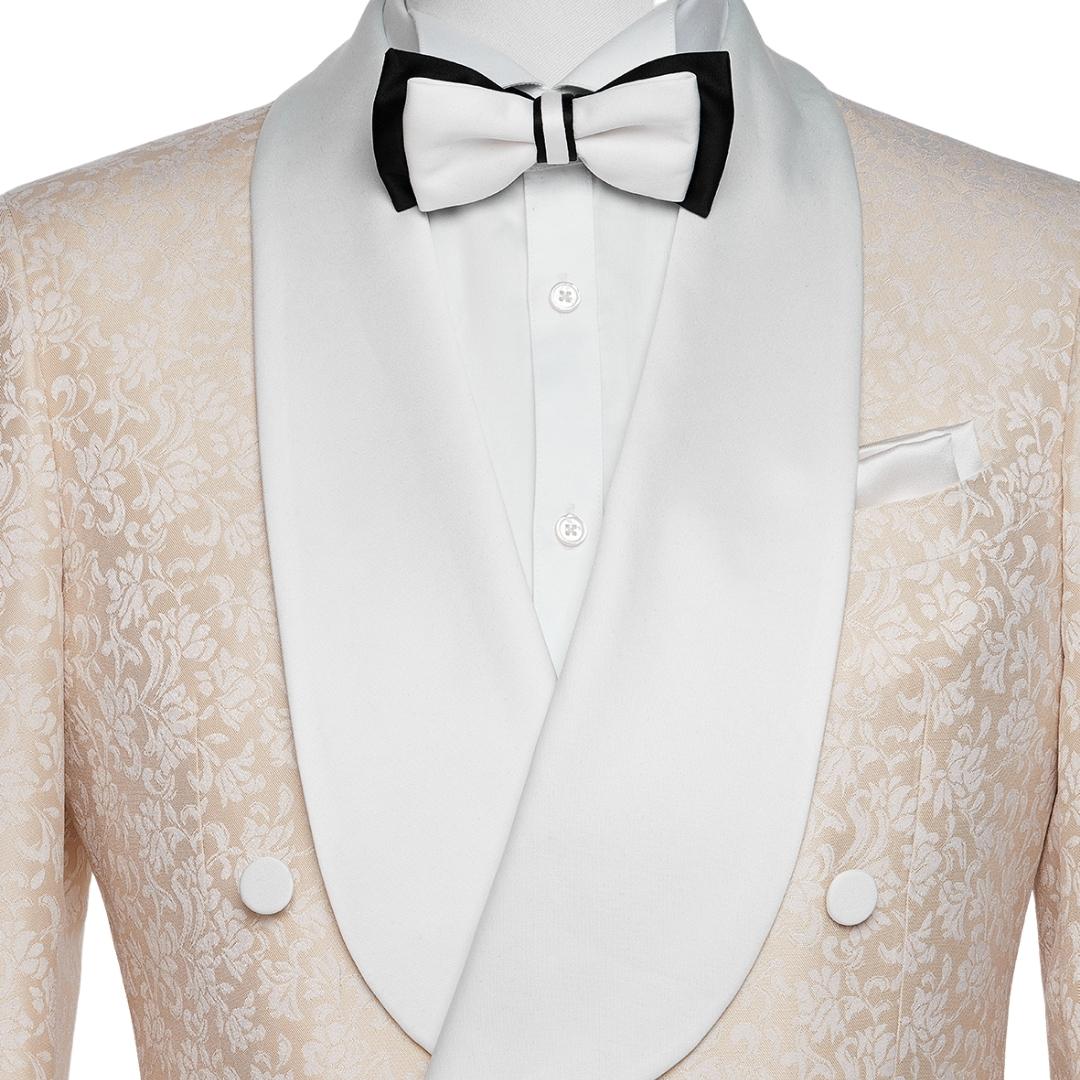 Newest Champagne Shawl Lapel Double Breasted Jacquard Wedding Suits