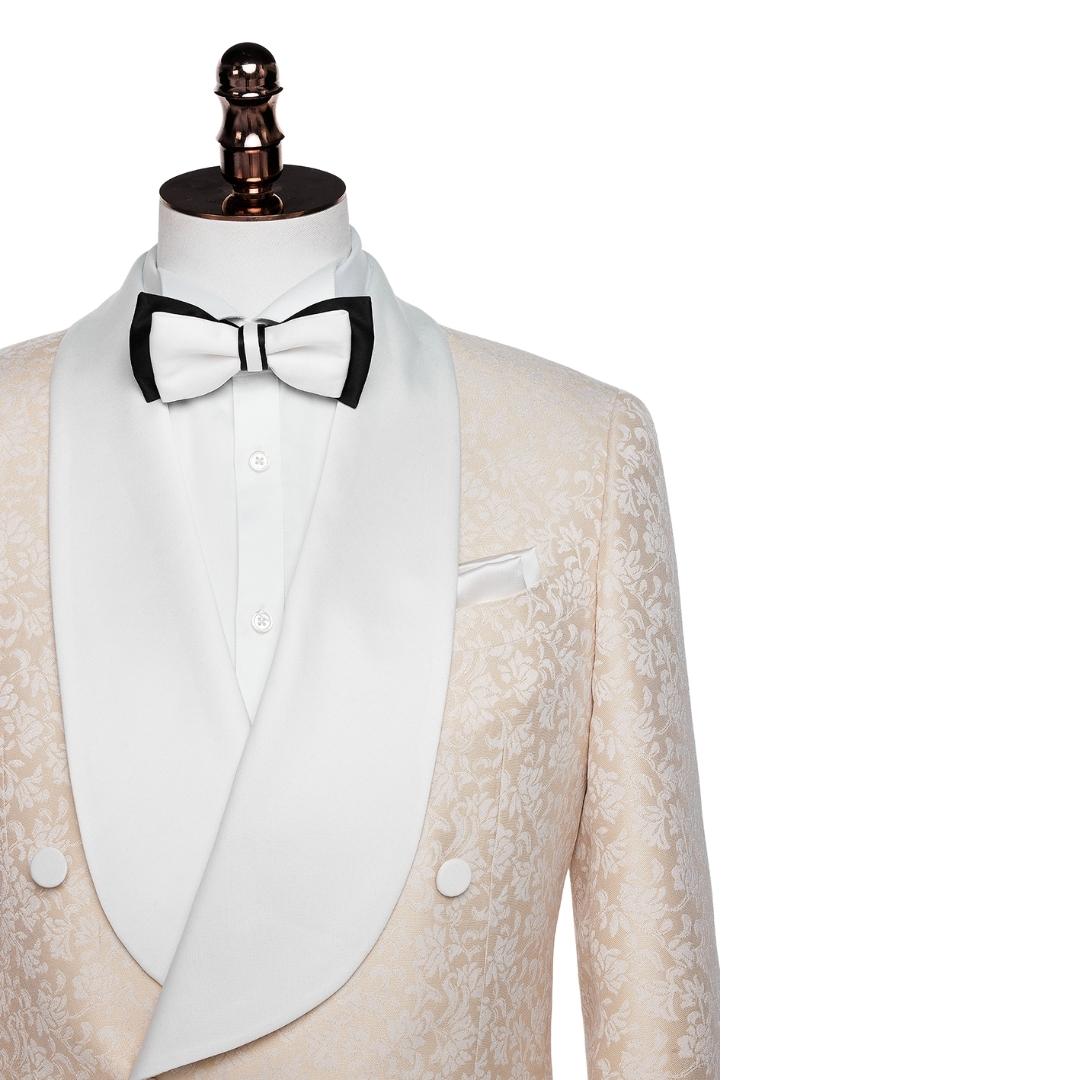 Newest Champagne Shawl Lapel Double Breasted Jacquard Wedding Suits