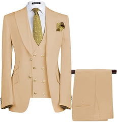 Newest Champagne Three Pieces Peaked Lapel Prom Suits For Men