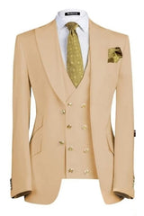 Newest Champagne Three Pieces Peaked Lapel Prom Suits For Men