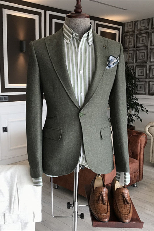 Newest Dark Green Peaked Lapel Men Suits For Prom