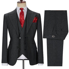 Newest Formal Black Three Pieces Peaked Lapel Business Men Suits