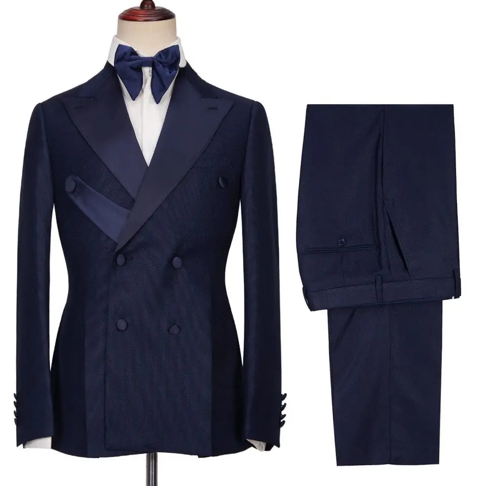 Newest Peaked Lapel Double Breasted Navy Blue Prom Suits