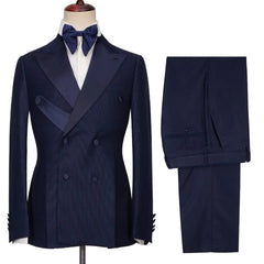Newest Peaked Lapel Double Breasted Navy Blue Prom Suits