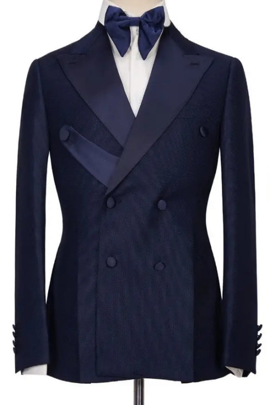 Newest Peaked Lapel Double Breasted Navy Blue Prom Suits