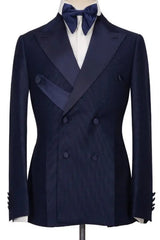 Newest Peaked Lapel Double Breasted Navy Blue Prom Suits