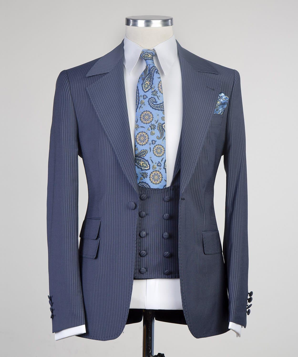 Newest Stripe Notched Lapel Three Pieces Men Navy Business Suits