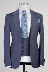 Newest Stripe Notched Lapel Three Pieces Men Navy Business Suits