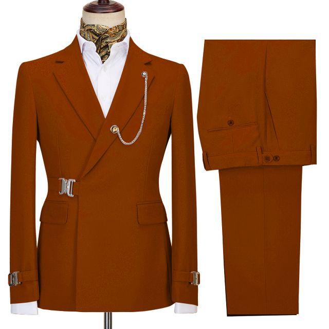 Newest Orange Two Pieces Notch Lapel Business Men Suits