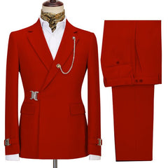 Newest Red Notched Lapel Two Pieces Men Suit For Prom