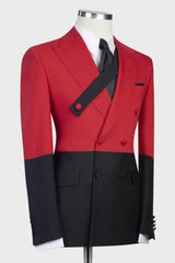 Newest Peaked Lapel Double Breasted Red Prom Suits