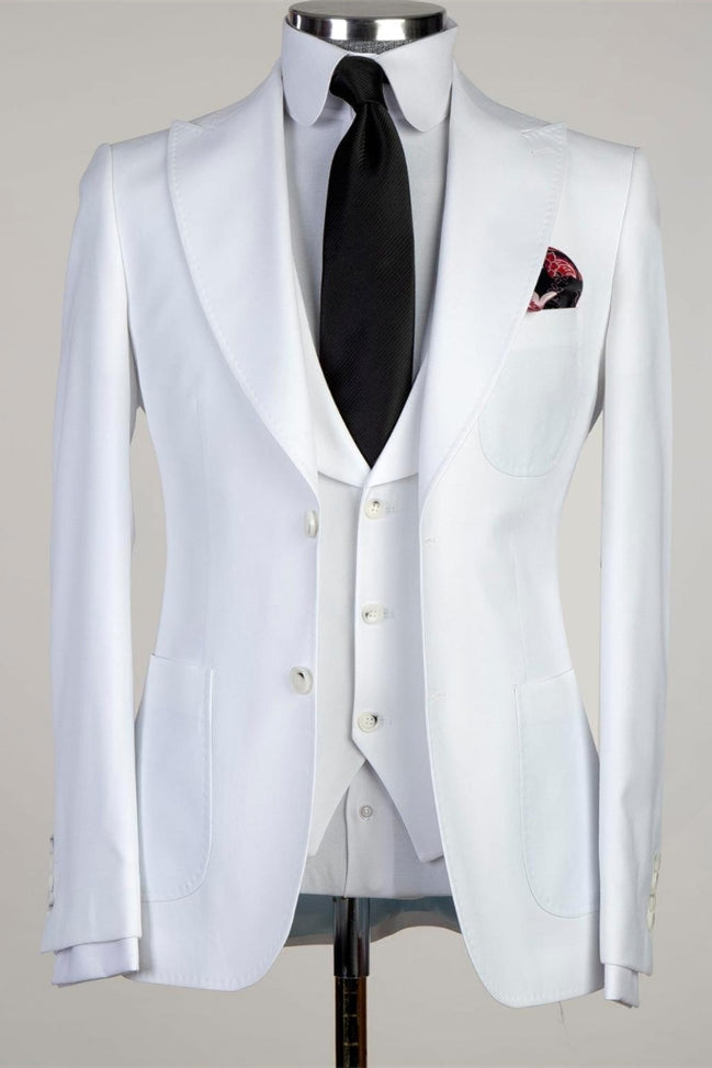 Newest White Peaked Lapel Three Pieces Men Suit For Business