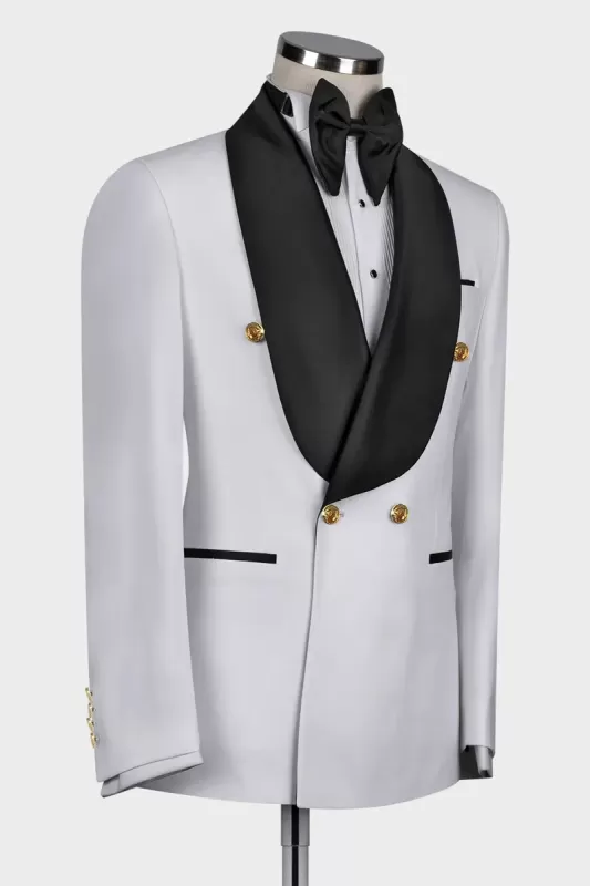 Newest Shawl Lapel Double Breasted White Wedding Suits