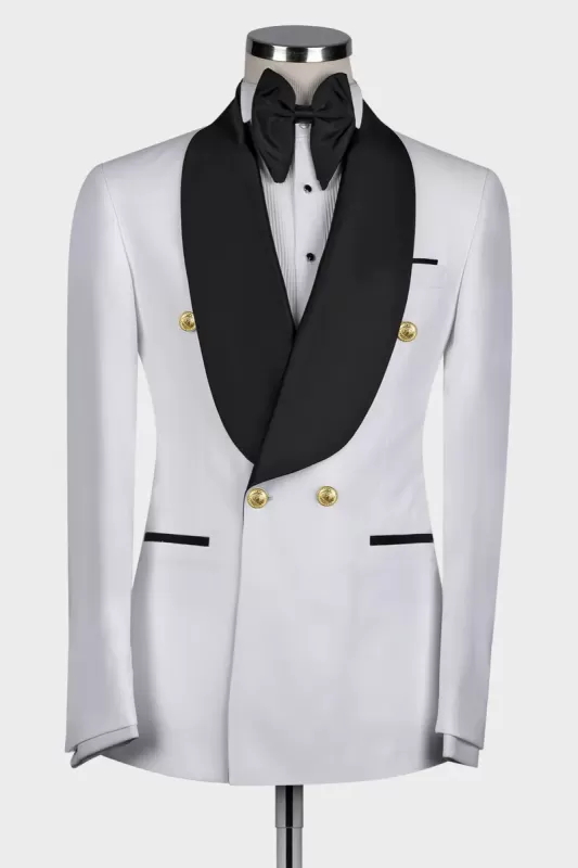 Newest Shawl Lapel Double Breasted White Wedding Suits