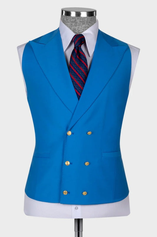 Ocean Blue Peaked Lapel Three Pieces Wedding Men Suits