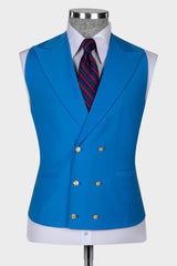 Ocean Blue Peaked Lapel Three Pieces Wedding Men Suits