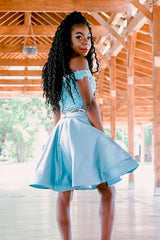 Off Shoulder Two Piece Homecoming Dress with Lace Top