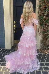 Off-the-shoulder A-line Long Prom Dress with Lace Applique-27dress