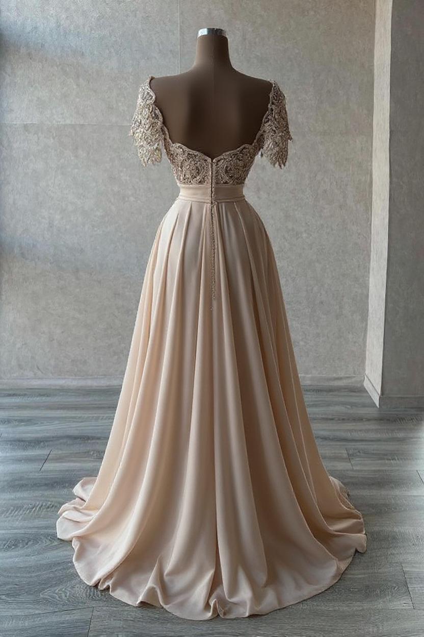 Off-the-Shoulder A-line Open Back Long Prom Dress-27dress