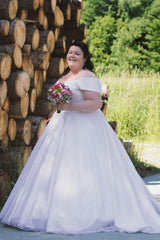 27DRESS Off-the-Shoulder Ball Gown Plus Size Tulle Wedding Dresses