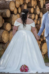 27DRESS Off-the-Shoulder Ball Gown Plus Size Tulle Wedding Dresses