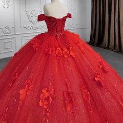 Off-the-Shoulder Ball Gown Wedding Dress Red With Appliques-27dress