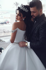 Off-the-Shoulder Ball Gown Wedding Dress With Beads-27dress