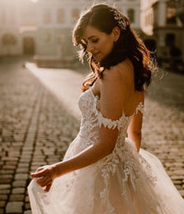 Off-the-Shoulder Beach Wedding Dress Tulle With Appliques-27dress