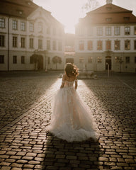 Off-the-Shoulder Beach Wedding Dress Tulle With Appliques-27dress