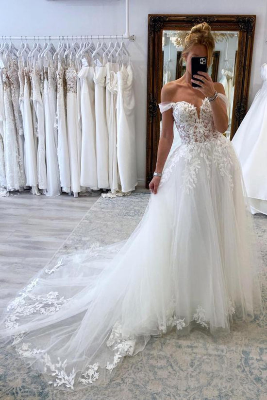 Off-the-Shoulder Bridal Dress Tulle With Lace Appliques-27dress