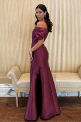 Off the Shoulder Bubble Sleeves Long Mermaid Prom Dress With Pleated