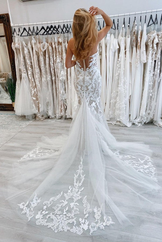 Off-the-Shoulder Lace Bridal Gown Mermaid Appliques-27dress